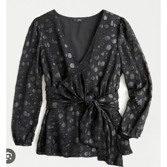 J. Crew Tie-waist V-neck top in metallic dot jacquard size S - Picture 2 of 6